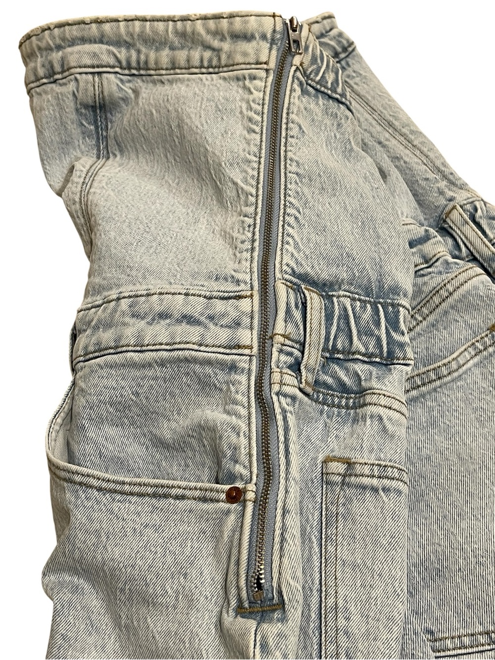Abercrombie & Fitch Light Blue 90s Y2K Denim Jumpsuit Wide Leg Large Petite Fit - Picture 11 of 12
